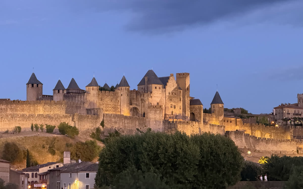 The walls of Carcassonne at blue hour, straight off the phone and unedited